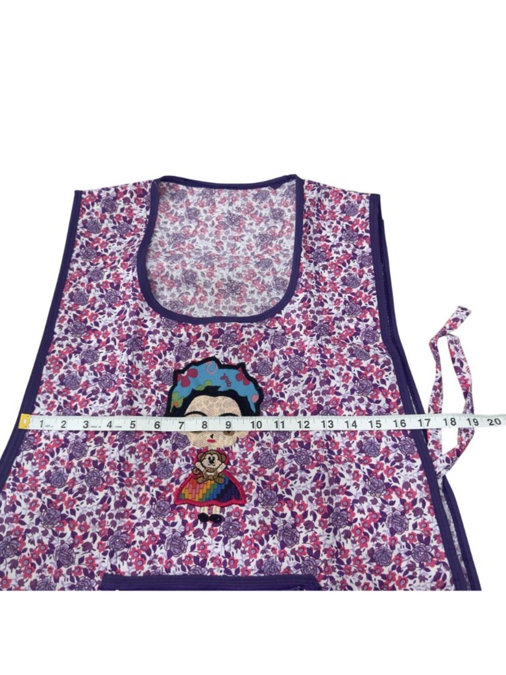 Floral Kitchen Apron With Frida Embroidery & Pockets Purple & Pink Adjustable Ti - Picture 4 of 6